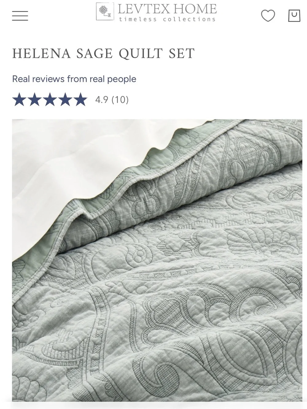 Levtex Sage Quilted Comforter 3 pcs. Set…🍈 100% cotton